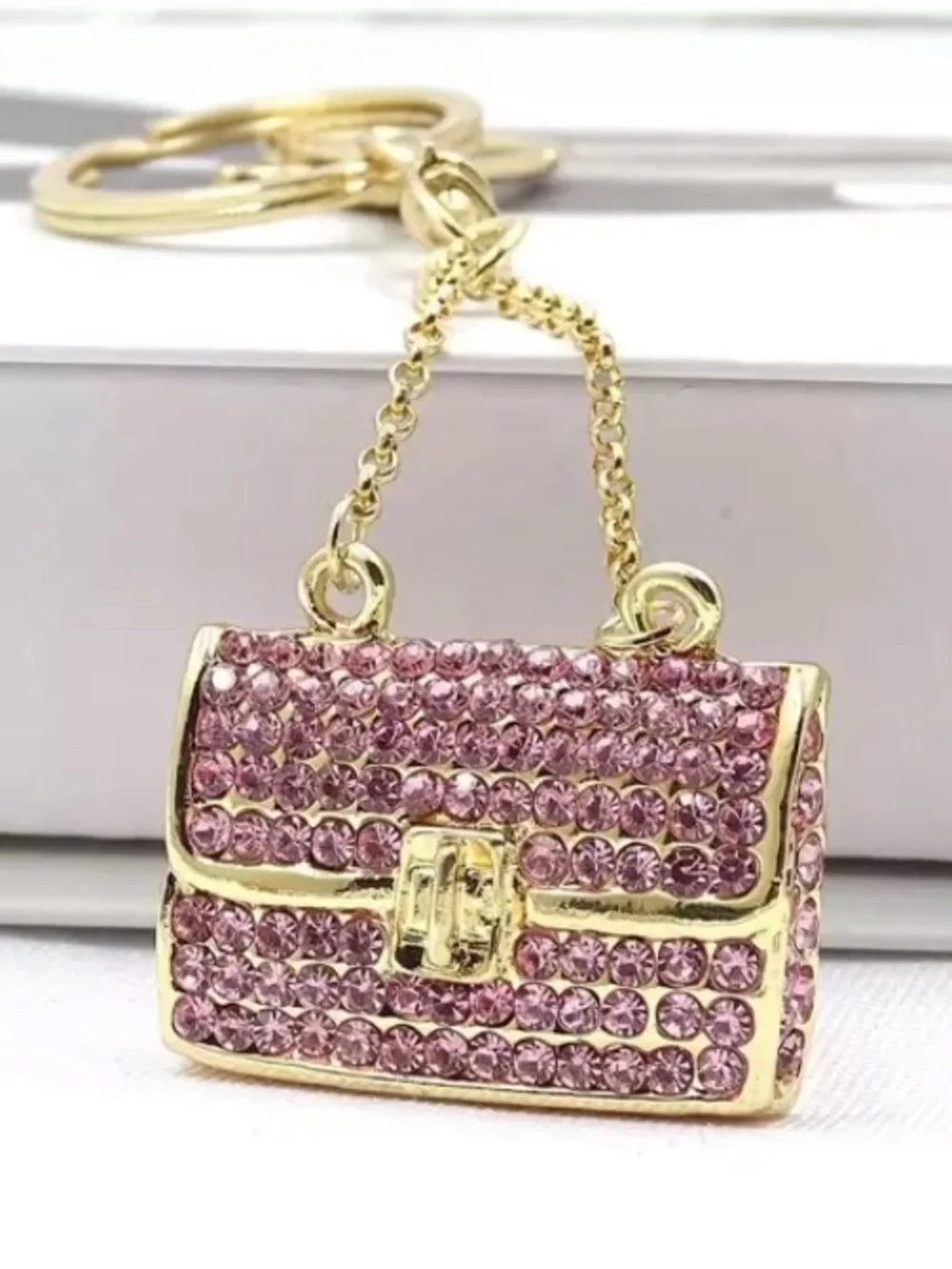 Pink Crystal Mini Purse Keychain